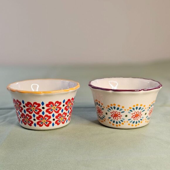 Set of 2‎ Vintage Pioneer Woman Baking Ramekins Flea Market Pattern Stoneware - Picture 2 of 9